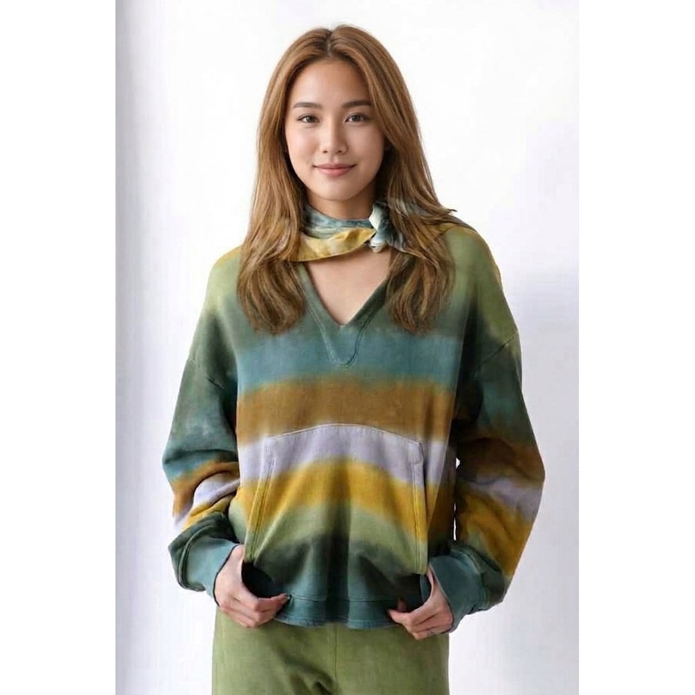 Raquel Allegra LouLou Hoodie featuring a forest tie-dye gradient design Womens 3